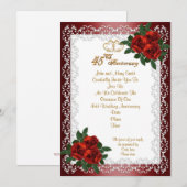 Uitnodiging 45-jarig jubileumfeest rode rozen (Voorkant / Achterkant)