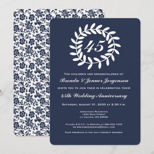 Uitnodiging 45e saffieren huwelijksjubileum (Voorkant / Achterkant)
