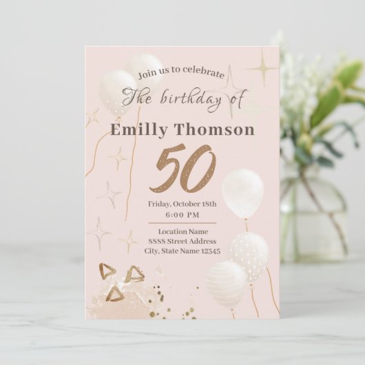 Uitnodiging 50 jaar verjaardag (Staand voorkant)