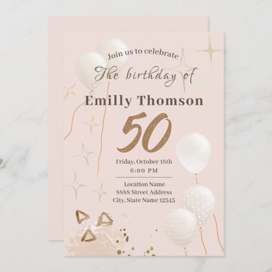 Uitnodiging 50 jaar verjaardag (Voorkant / Achterkant)