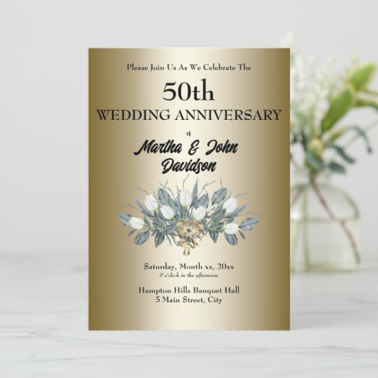 Uitnodiging 50-jarig huwelijksfeest Goud (Staand voorkant)