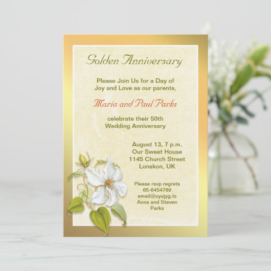 Uitnodiging 50-jarig huwelijksfeest gouden bruilof (Staand voorkant)