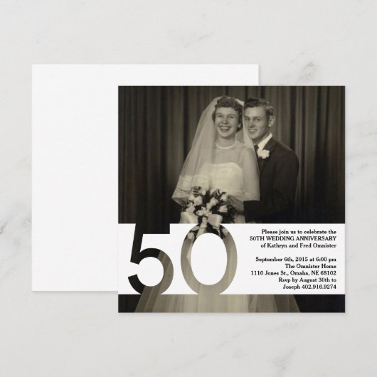 Uitnodiging 50-jarig huwelijksjubileum 5,25 x 5,25 (Voorkant / Achterkant)