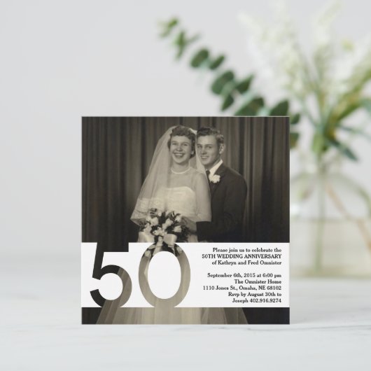 Uitnodiging 50-jarig huwelijksjubileum 5,25 x 5,25 (Staand voorkant)