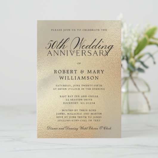 Uitnodiging 50-jarig huwelijksjubileum Gouden Glit (Staand voorkant)