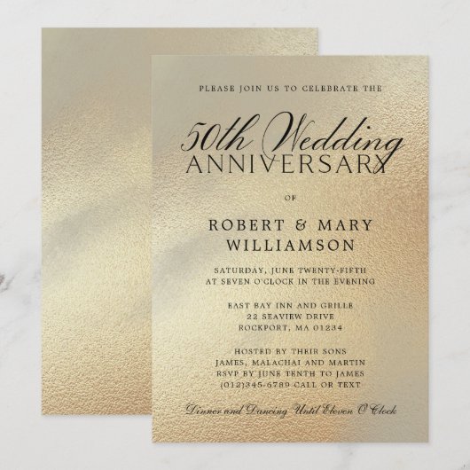 Uitnodiging 50-jarig huwelijksjubileum Gouden Glit (Voorkant / Achterkant)