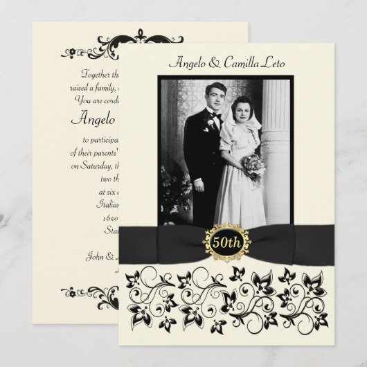 Uitnodiging 50-jarig huwelijksjubileum - ivoor (Voorkant / Achterkant)