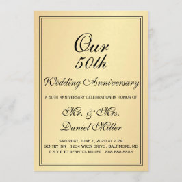 Uitnodiging 50-jarig huwelijksjubileum licht goud