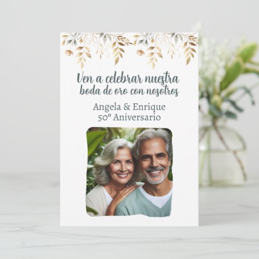Uitnodiging 50-jarig huwelijksjubileum met foto (Staand voorkant)