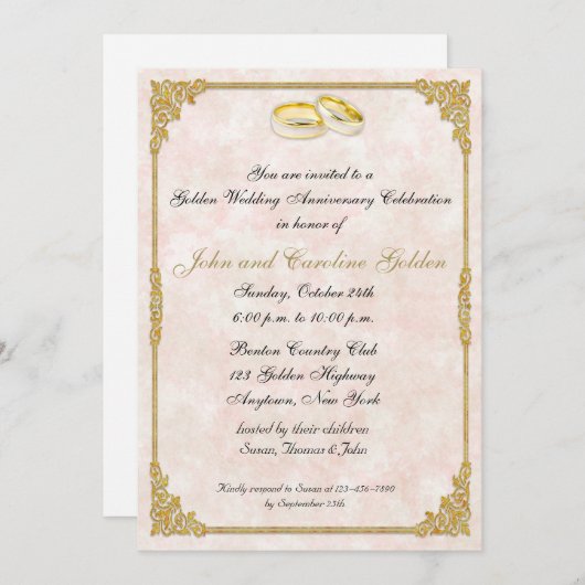 Uitnodiging 50-jarig huwelijksjubileum met ringen (Voorkant / Achterkant)