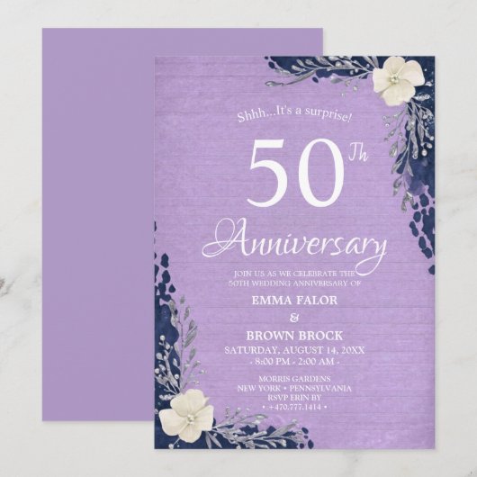 Uitnodiging 50-jarig huwelijksjubileum verrassing (Voorkant / Achterkant)