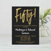 Uitnodiging 50-jarig jubileum Black Gold Script (Staand voorkant)