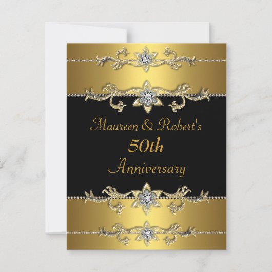 Uitnodiging 50-jarig jubileum Elegant Zwart Goud 3 (Voorkant)