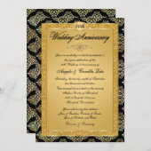 Uitnodiging 50-jarig jubileum |Zwart, goud damast (Voorkant / Achterkant)