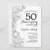 Uitnodiging 50-jarig jubileum - Zwart Wit Bloem (Voorkant)