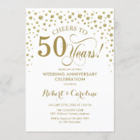 Uitnodiging 50-jarig jubileumfeest in goud en wit