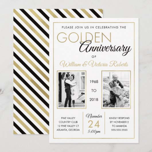 Uitnodiging 50-jarig jubileumfeest, namaakgoud (Voorkant / Achterkant)