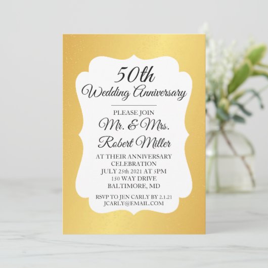 Uitnodiging - 50e bruiloft Jubileum Gold Confetti (Staand voorkant)