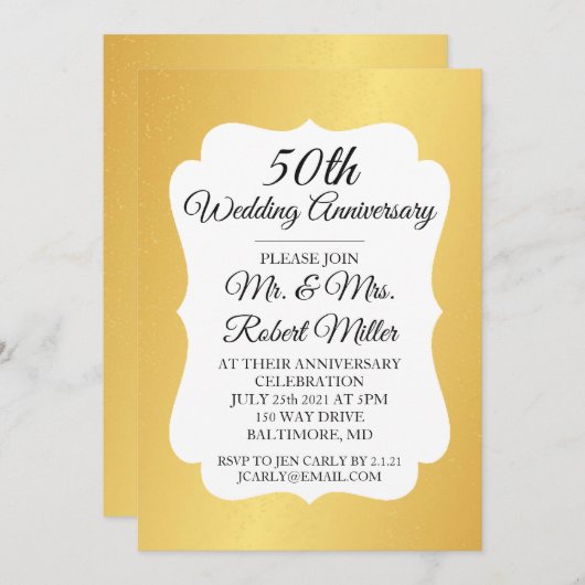 Uitnodiging - 50e bruiloft Jubileum Gold Confetti (Voorkant / Achterkant)