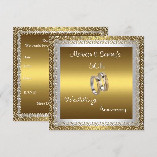 Uitnodiging 50e Jubileum Wedding Gold Elegant (Voorkant / Achterkant)