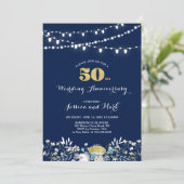 Uitnodiging 50e trouwdag Navy & Goud (Staand voorkant)