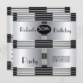 Uitnodiging 50e verjaardag Art Deco Black Chrome (Voorkant / Achterkant)