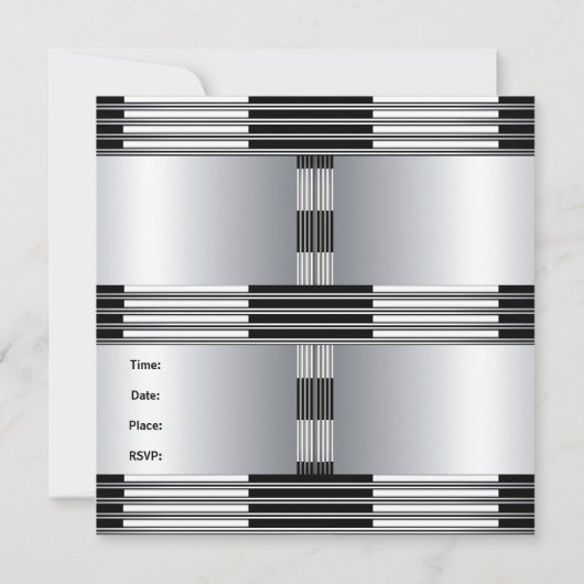 Uitnodiging 50e verjaardag Art Deco Black Chrome (Achterkant)