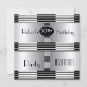 Uitnodiging 50e verjaardag Art Deco Black Chrome (Voorkant)