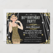 Uitnodiging 50e verjaardag Deco Gatsby Flapper Gir (Voorkant)
