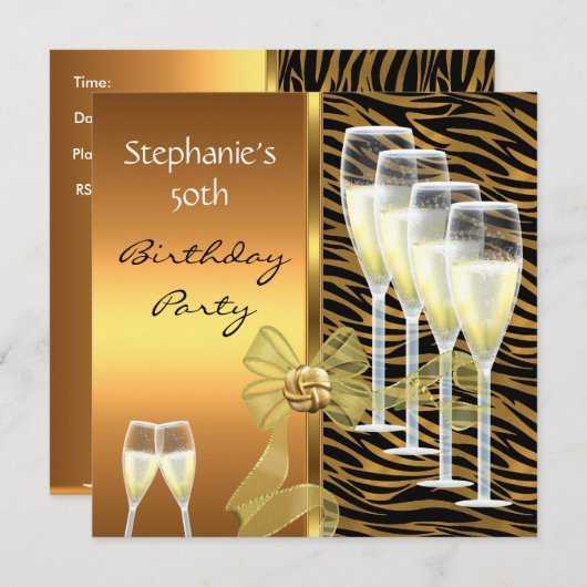 Uitnodiging 50e verjaardag Elegant Wild Gold (Voorkant / Achterkant)