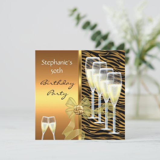 Uitnodiging 50e verjaardag Elegant Wild Gold (Staand voorkant)