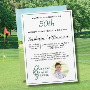 Uitnodiging 50e verjaardag foto dame golfer thema