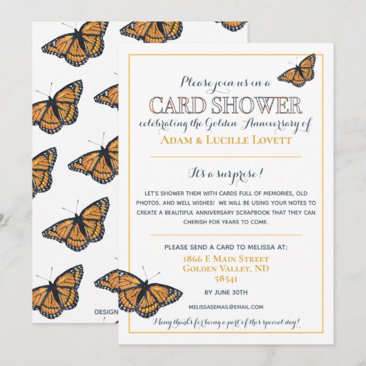 Uitnodiging 50e verjaardag kaartenshowersoproep (Voorkant / Achterkant)