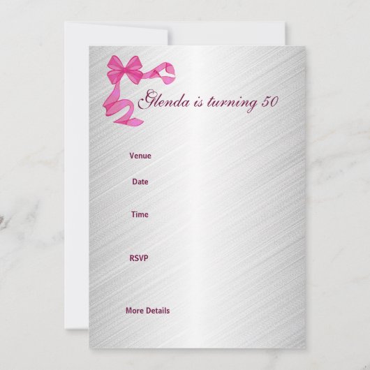 Uitnodiging 50e verjaardag Partij Roze (Achterkant)
