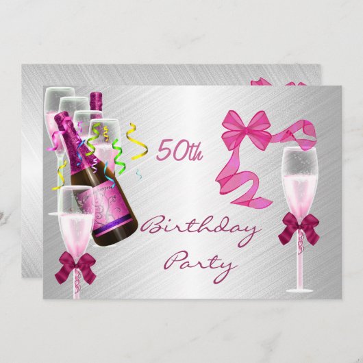 Uitnodiging 50e verjaardag Partij Roze (Voorkant / Achterkant)