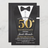 Uitnodiging 50e verjaardag Spion in smoking goud (Voorkant / Achterkant)