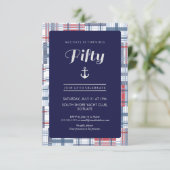 Uitnodiging 50e verjaardag - Vijftig, Nautical Sum (Staand voorkant)