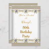 Uitnodiging 50e verjaardag White Silver Gold (Voorkant / Achterkant)