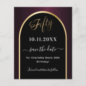 Uitnodiging 50e verjaardag zwart bordeauxrood budg flyer (Voorkant)