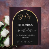 Uitnodiging 50e verjaardag zwart bordeauxrood budg flyer