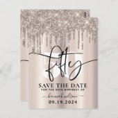 Uitnodiging 50e Verjaardagsfeest Glitterende Save (Voorkant / Achterkant)