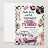 Uitnodiging 50s retro verjaardagsfeestje (Voorkant / Achterkant)