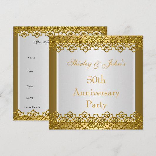 Uitnodiging 50ste huwelijksjubileumfeest Goud (Voorkant / Achterkant)