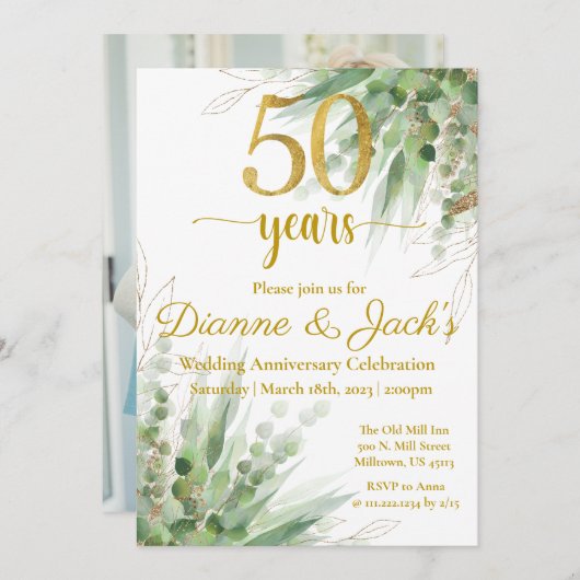 Uitnodiging 50ste huwelijksverjaardag  (Voorkant / Achterkant)