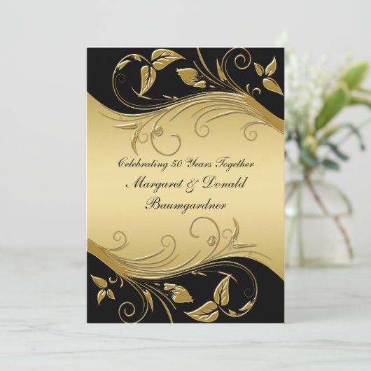 Uitnodiging 50ste huwelijksverjaardag in vintage s (Staand voorkant)