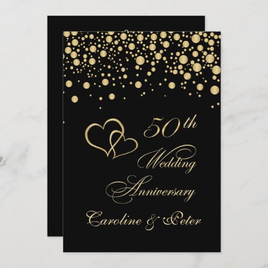 Uitnodiging 50ste huwelijksverjaardag met gouden c (Voorkant / Achterkant)