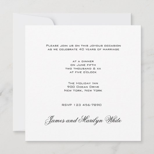 Uitnodiging 50ste huwelijksverjaardag met rode roz (Achterkant)