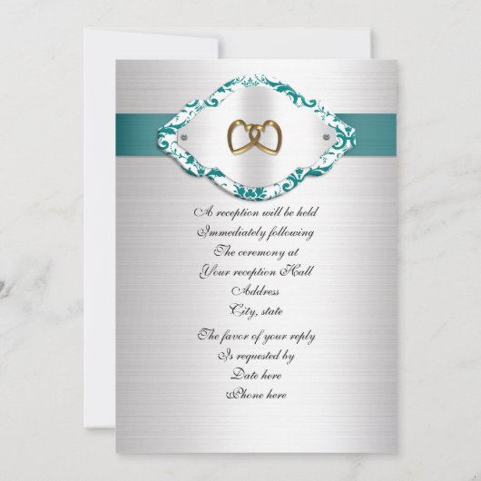 Uitnodiging 50ste huwelijksverjaardag teal satijn (Achterkant)