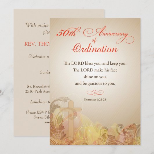 Uitnodiging, 50ste Jubileum van Ordinatie Zegen Kaart (Voorkant / Achterkant)