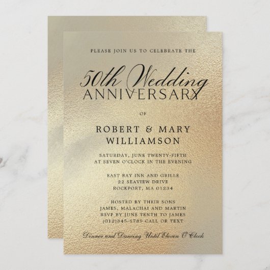 Uitnodiging 50ste trouwdag jubileum Goud Glitters (Voorkant / Achterkant)